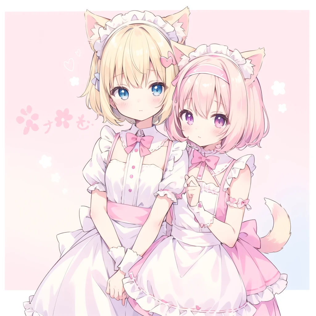 Kawaiitech,pastel color, kawaii, cute colors ,scifi, pink,
girl1, dog ears,a high resolution, masterpiece, short hair, blonde hair, Animal ears mode, tape, headband, Maid's headdress,
