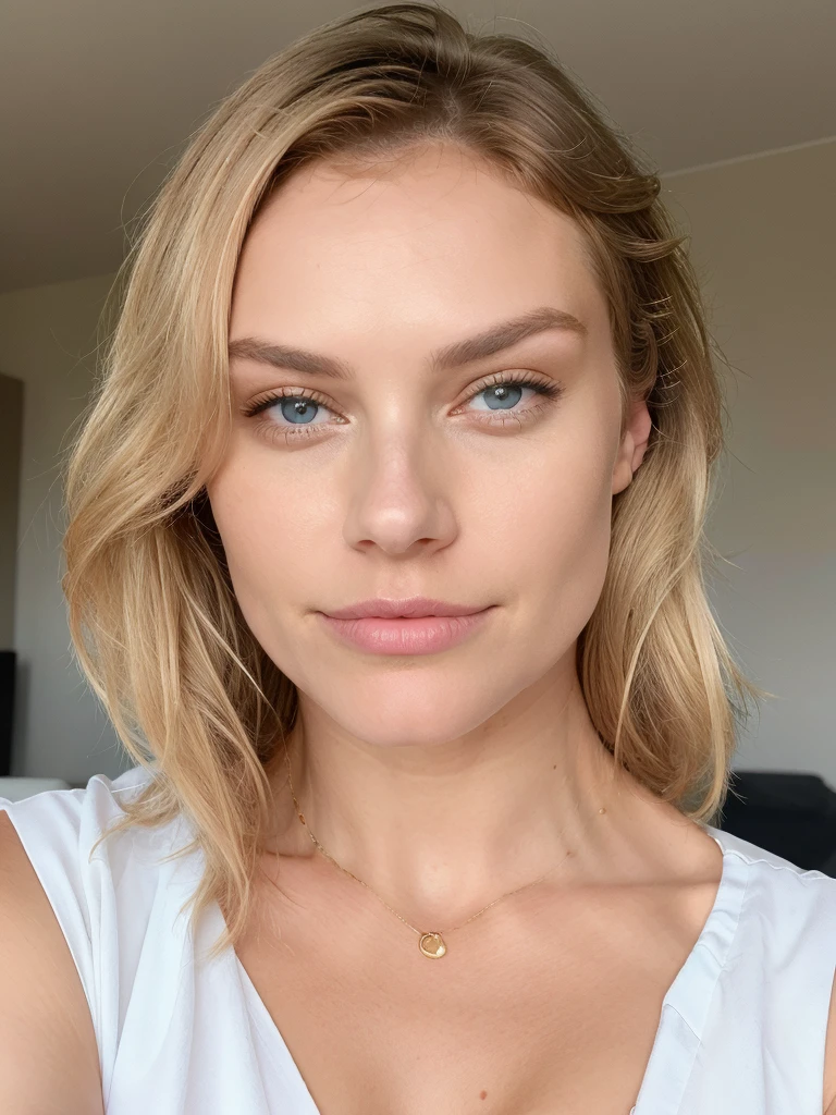 Femme blonde avec des très de visages fin 8k sans soutif et sans pentalon