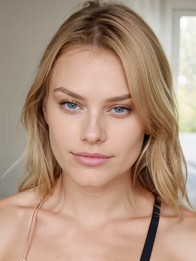 Femme blonde avec des très de visages fin 8k sans soutif et sans pentalon, ou l'on voit tout son corp