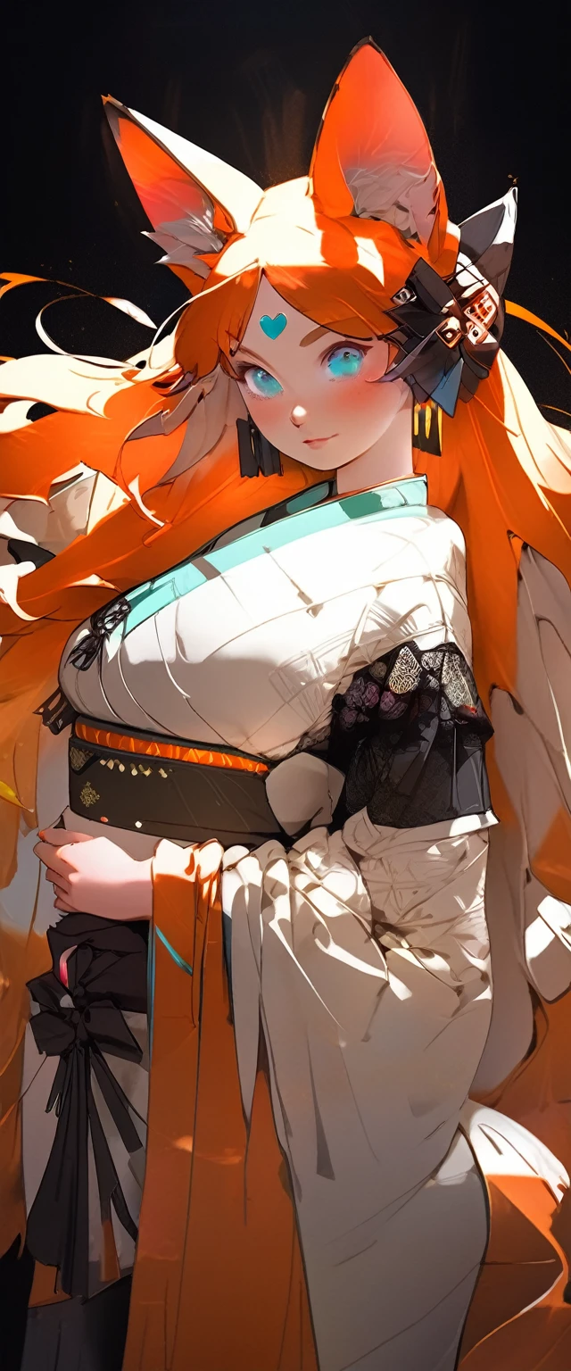 1 beautifull kitsune queen, hands behind, hairs covering ears,blonde hairs, french braid, hair hide ear, hime cut, very long hair, heart-shaped pupils, animal ears,european face, fox ears,"long orange fox ears with black tips", covering ears, kemonomimi mode,tail emanating(9 tails fox),huge tits, large hips,((fully clothed)),miku clothes, no nsfw, high detail, depth of field, masterpiece, anatomically correct, high quality, award winning,(masterpiece, best quality),sunny,((extremely detailed background)), traditional temple, facing viewer,action pose,Beautiful Finger,Beautiful long legs,Beautiful body,Beautiful Nose, perfect face,(mature:1.1),(milf:1.1),(mature female:1.3),make up,parted lips,(shiny skin:1.3),(perfect female body:1.2),(gorgeous detailed skin),(detailed hair), masterpiece, high quality, highres, absurdres,(beautiful and aesthetic:1.2), beautiful hand, 4k, 8k, perfect balance, detailed aqua eyes, perfect eyes, expressive eyes, looking at viewer, expressionless, ray_tracing,intricate details,depth of field, extremely delicate and beautiful, (Beautiful,), (beautiful_face:1.5)