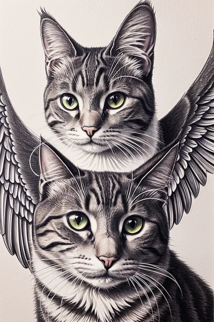 Write a post for instagram on the following theme: a cat with angel wings and a third eye, with the drawing style of cult.party .