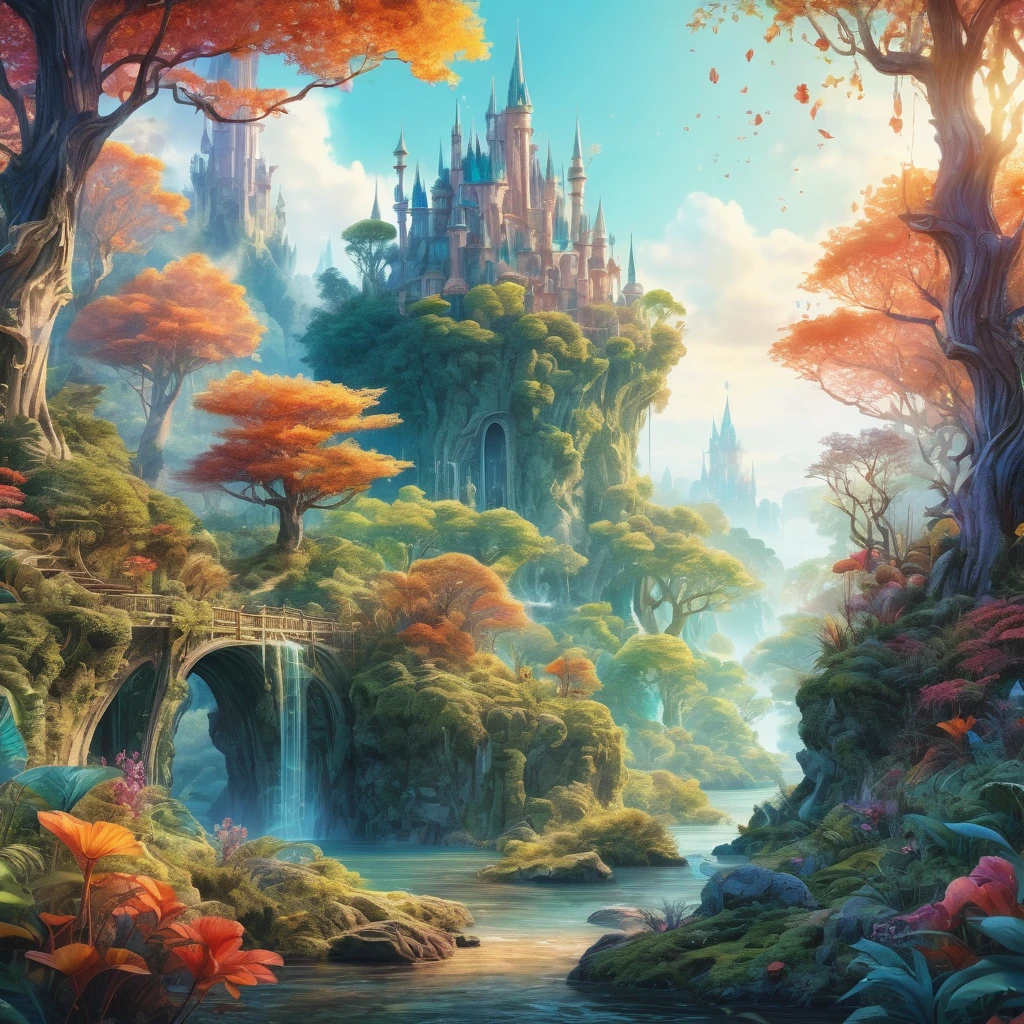 intricate watercolor illustration of fantasy stories, detailed fantasy landscape, magical forest, fantastical creatures, breathtaking colors, soft lighting, ethereal atmosphere, vibrant palette, photorealistic, masterpiece, 8k, hyperdetailed, dramatic lighting, dramatic composition, cinematic angle