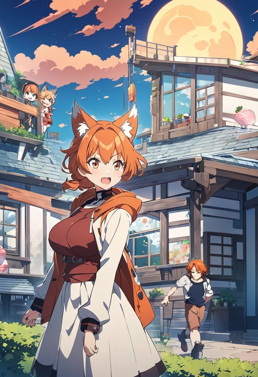 full moon,Wolf Girl,Big Breasts,kawaii,A man with orange hair and a hooded jacket is standing in front of a building, strawberry kurosaki, strawberry, anime wallpaper 4k, anime wallpaper 4k, Anime boy with orange hair, Ultra HD Anime Wallpaper, Amazing anime 8k, 4k anime wallpaper, bleach manga style, anime art wallpaper 4k, anime art wallpaper 4k, 4K Manga Wallpapers