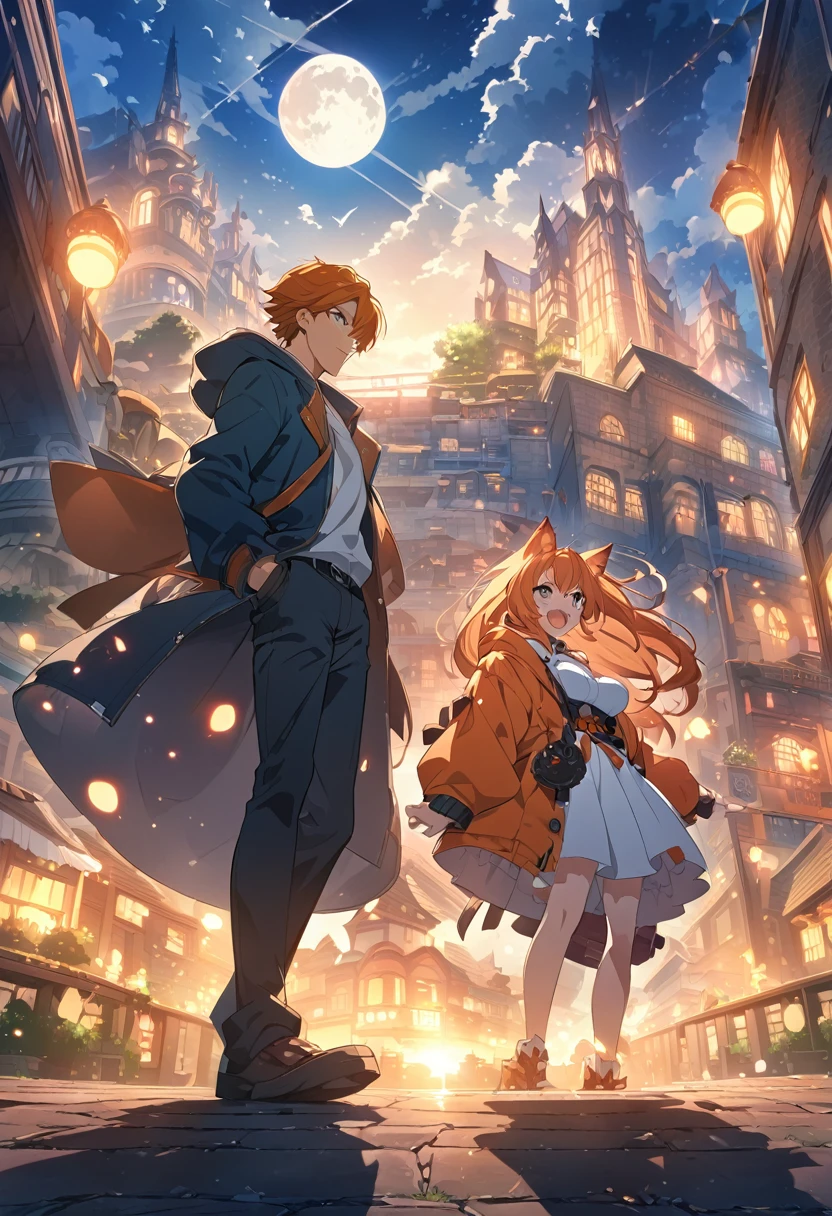 full moon,Wolf Girl,Big Breasts,kawaii,A man with orange hair and a hooded jacket is standing in front of a building, strawberry kurosaki, strawberry, anime wallpaper 4k, anime wallpaper 4k, Anime boy with orange hair, Ultra HD Anime Wallpaper, Amazing anime 8k, 4k anime wallpaper, bleach manga style, anime art wallpaper 4k, anime art wallpaper 4k, 4K Manga Wallpapers