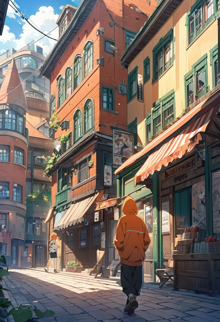 A man with orange hair and a hooded jacket is standing in front of a building, strawberry kurosaki, strawberry, anime wallpaper 4k, anime wallpaper 4k, Anime boy with orange hair, Ultra HD Anime Wallpaper, Amazing anime 8k, 4k anime wallpaper, bleach manga style, anime art wallpaper 4k, anime art wallpaper 4k, 4K Manga Wallpapers