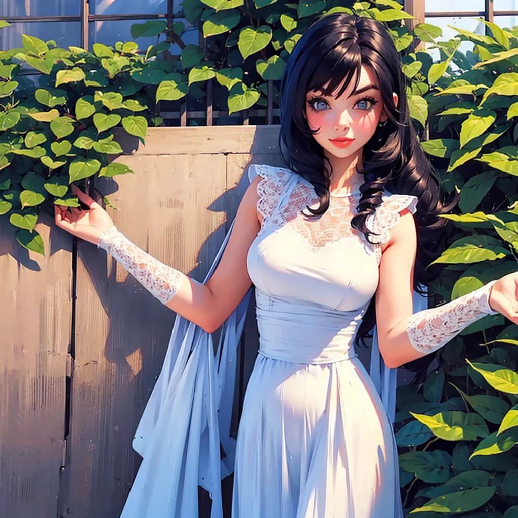 araffe woman in a white dress leaning on a fence, a picture by John Luke, tumblr, renaissance, in style of petra collins, wearing a cute white dress, isabela moner, petra collins, :: madison beer, in a dress, soft devil queen madison beer, violet myers, wearing in a summer dress, wearing white dress, pretty white dress, lacey