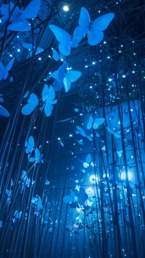 Glowing blue butterfly々10 of them dance, Sparkling, Light