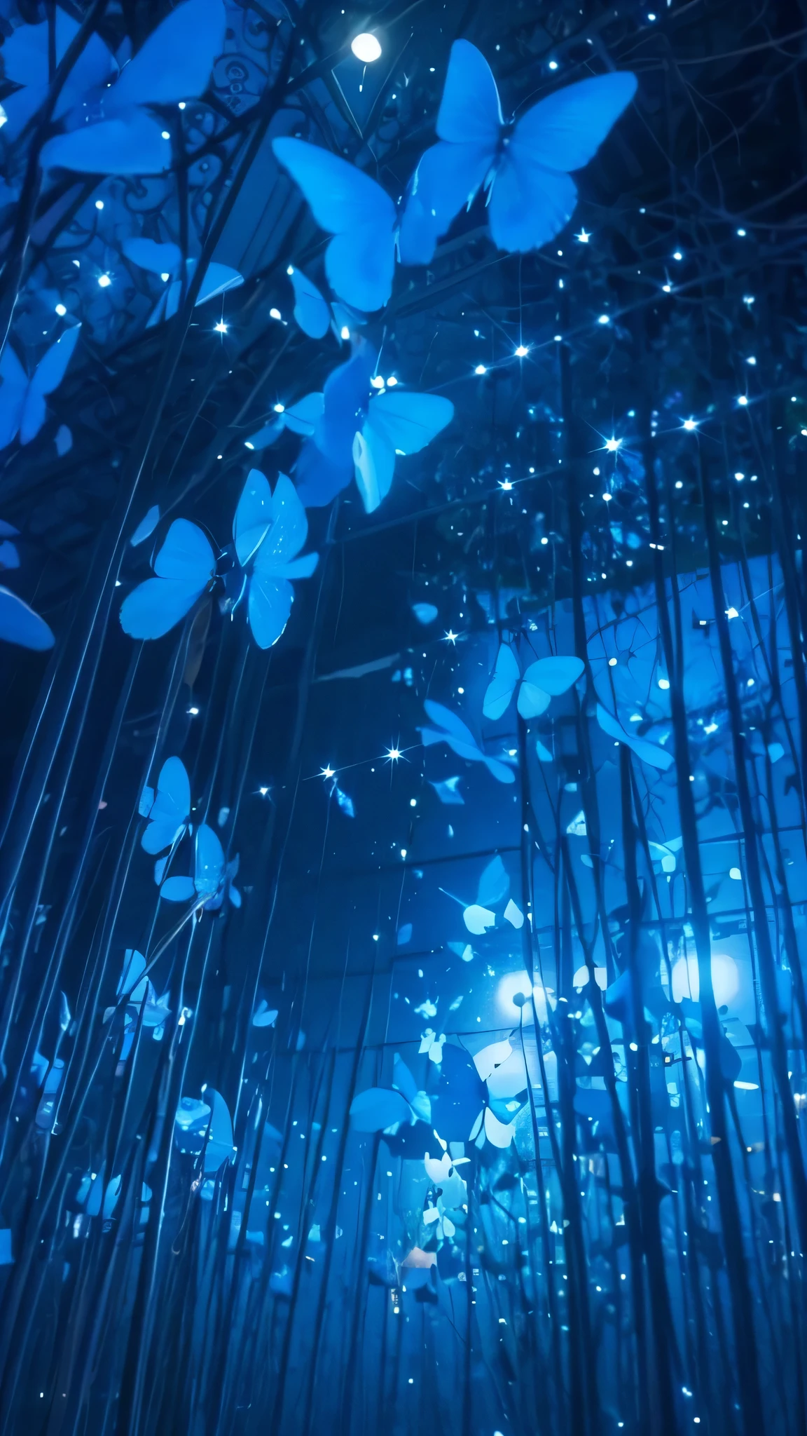 Glowing blue butterfly々10 of them dance, Sparkling, Light