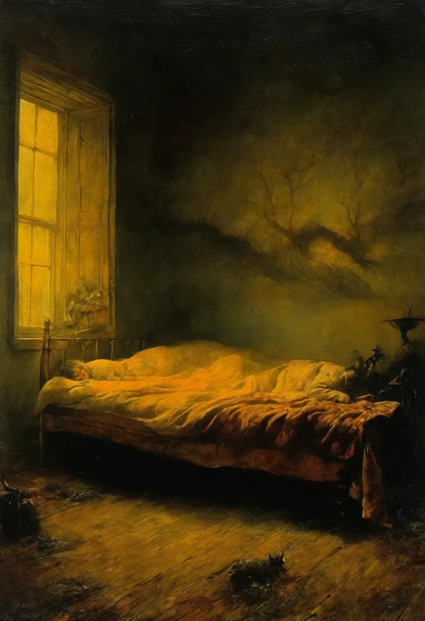 To those who go to bed -
Have a good night's sleep.
Good night grainy, eerie, decor, natural tones. Style by Andrew Wyeth, Charlie Bowett, Albert Joseph Penaud, Dariusz Zawadzki. Tetsuya Ishida. Zdzislaw Beksinski. Patrizia Piccinini. Mark Powell. Sven 37