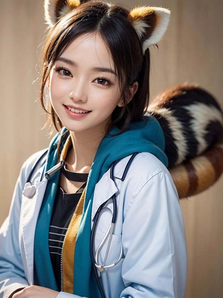 (Masterpiece, best quality, The CG is very detailed., complicated details: 1.2), 8K wallpaper, Masterpiece, best quality, Rewards-Limited, High quality, Superb details, Highly detailed, textured skin, cute, UHD, Anatomically correct, Pixar style, (A cute Red Panda Wearing doctor's Coat: 1.2), doctor, Happy sweet smile. fairy tale, Bright colors, natural light, Face focus, simple background