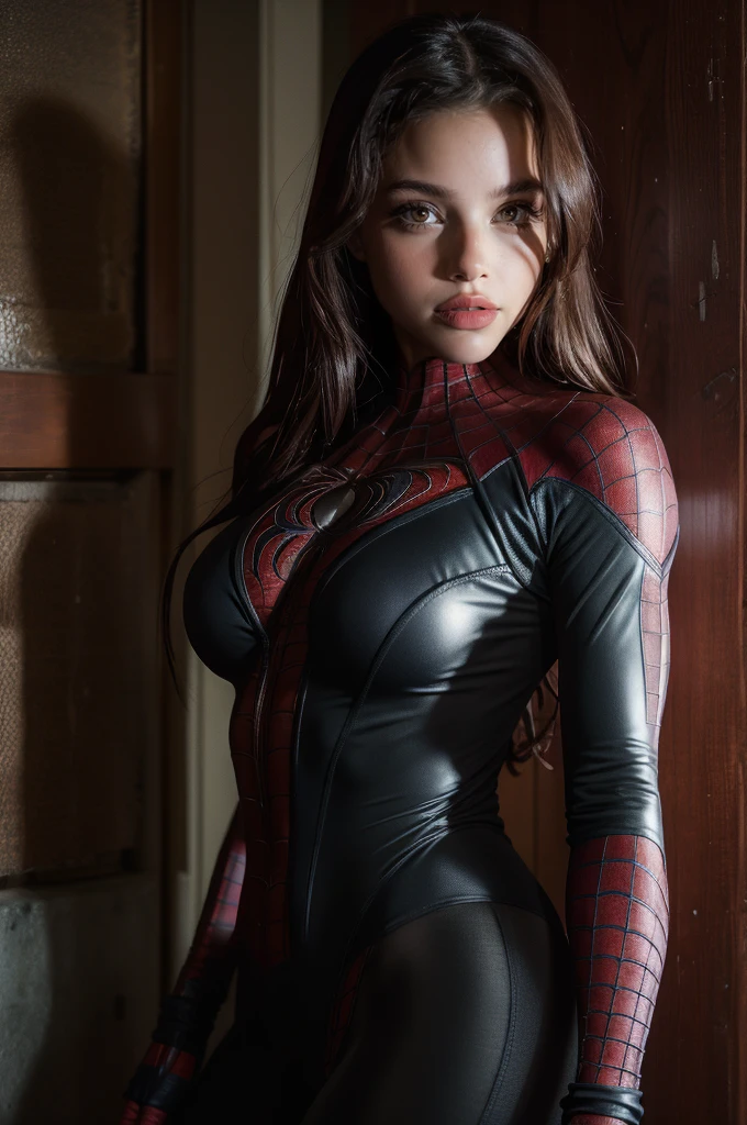 Emilia Mernes dressed as Spider-Man. with few clothes, Spider-Man swimsuit
