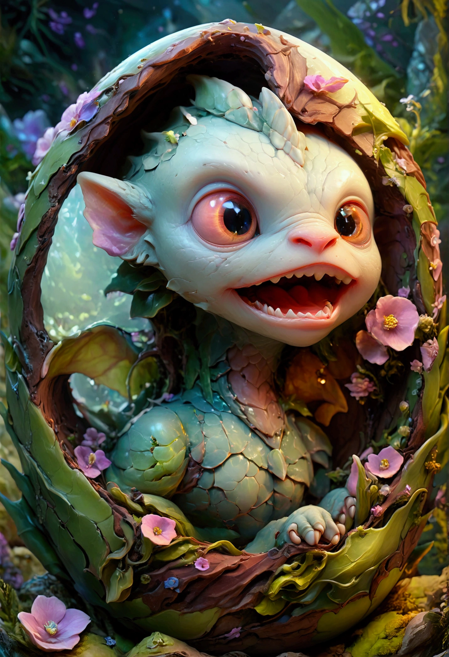 color photo of a highly detailed, ultra-vibrant painting in high definition, created with meticulous brushwork and intricate details, depicting a surreal and eerie forest creature made of swirling smoke, with large transparent white eyes, perched upon a mushroom in a haunted forest, surrounded by ghosts, mist, and an atmosphere of spine-chilling terror, all rendered in the distinctive style of Justin O'Neil.

—ar 35:64 --estilizar 750 --v 6