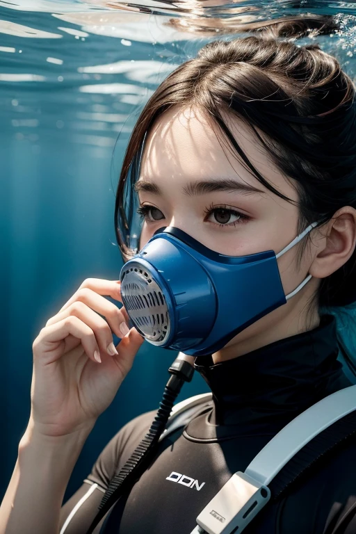 An underwater mask that filters water molecules, allowing the diver to breathe underwater for long hours 