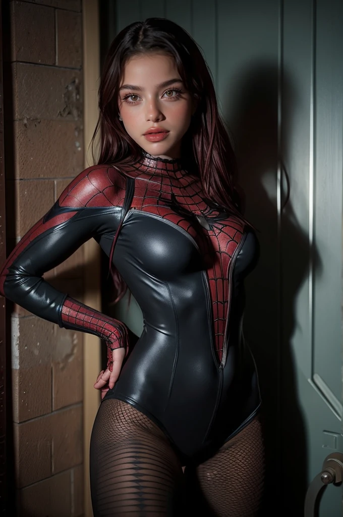 Emilia Mernes dressed as Spider-Man. with few clothes, Spider-Man swimsuit
