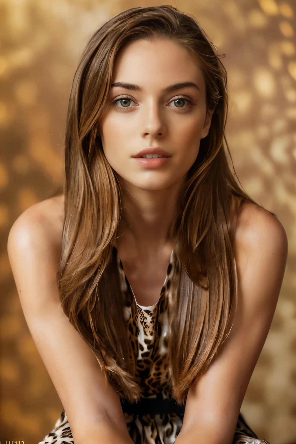 (masterpiece,best quality, ultra realistic,32k,RAW photo,detail skin, 8k uhd, dslr,high quality, film grain:1.5),
long hair, Golden brown hair:1.1,portrait,lady, brown eyes, deep red Patterned Socks with Dress Shoes., freckles,
(cheetah print gradient background,led light, edge light, simple background)