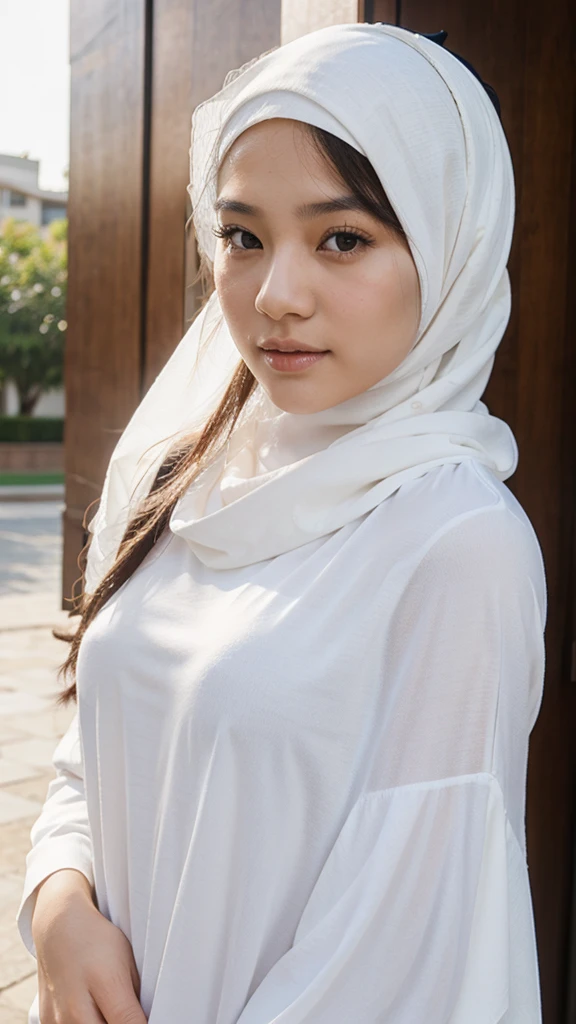 A beautiful white Asian girl wearing a hijab 