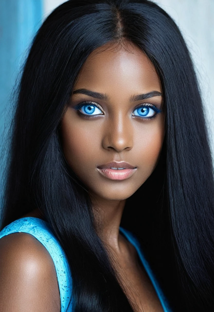 black girl withe veryvery long hair and blue eyes