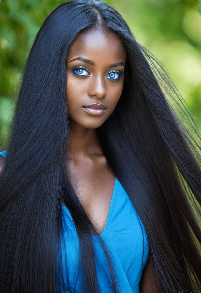 black girl withe veryvery long hair and blue eyes