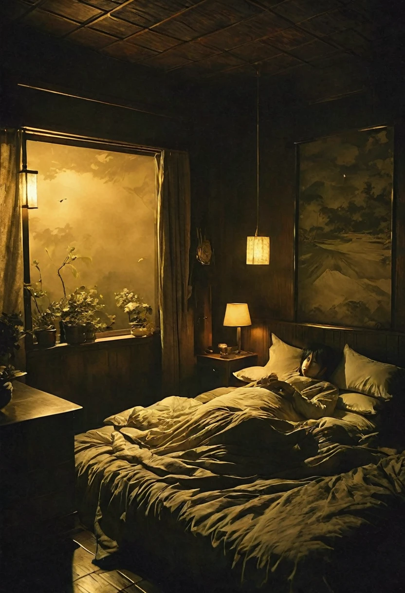 To those who go to bed -
Have a good night's sleep.
Good night grainy, eerie, decor, natural tones. Tetsuya Ishida's style