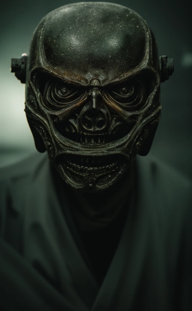 8k、Ultra HD、Horror-themed movie stills,夜の町の中央にCreepyに立っている、A short, skinny, bald old man wearing a traditional Japanese kimono with narrow eyes and a large head、Alien head shape、Carrying a walking stick、Shallow depth of field, Vignette, Very detailed, High budget, Bokeh, CinemaScope, Sulky, amazing, nice, Film Grain, granular . Creepy, Anxious, dark, Creepyな, Suspenseful, strict, Very detailed