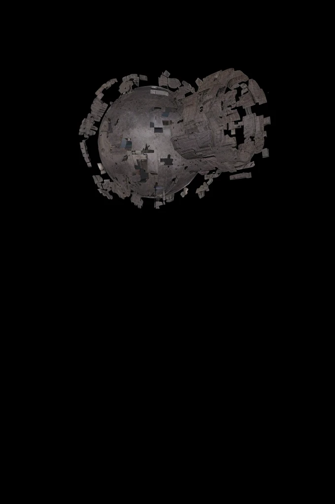 a battle moon space station surrounded by ship and space parts, masterpiece, best, photo realistic cinematic, hyper realistic battle moon, global space station fortress
