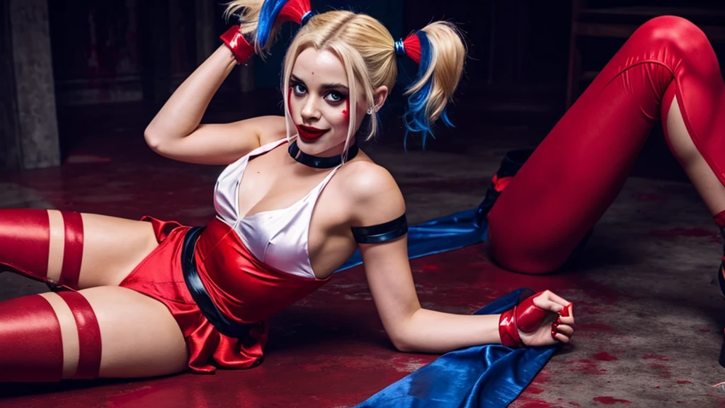 harley quinn wearing satin soaked in blood