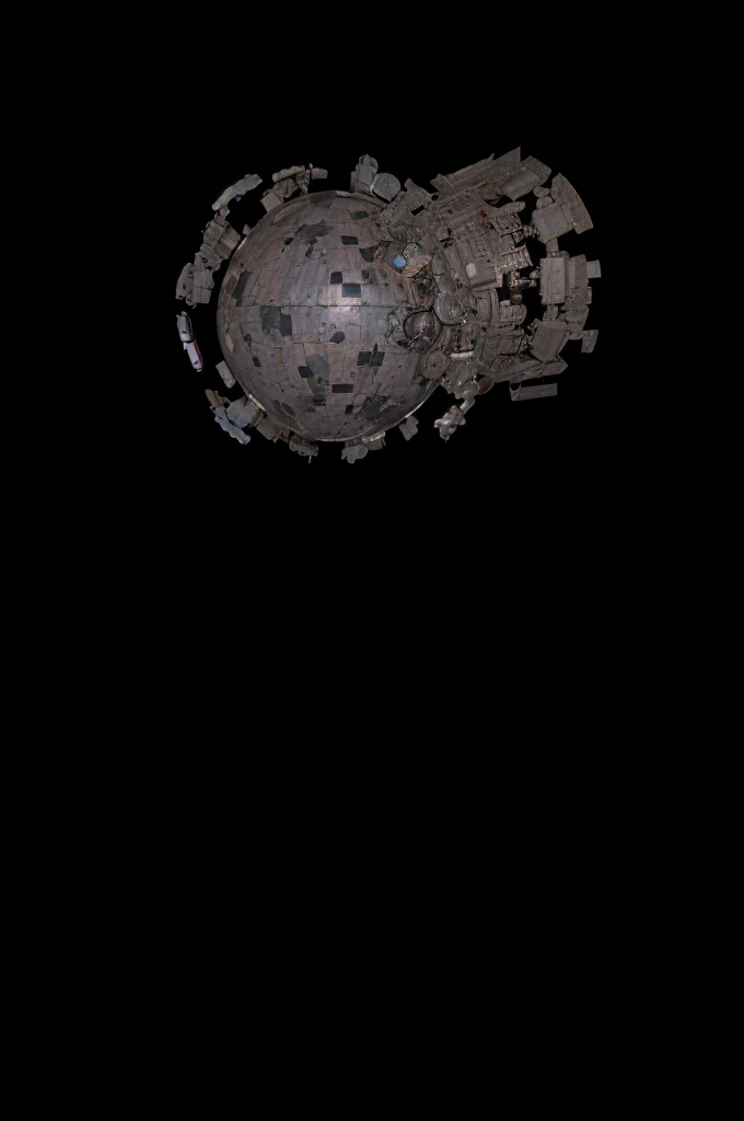 a battle moon space station surrounded by ship and space parts, masterpiece, best, photo realistic cinematic, hyper realistic battle moon, global space station fortress