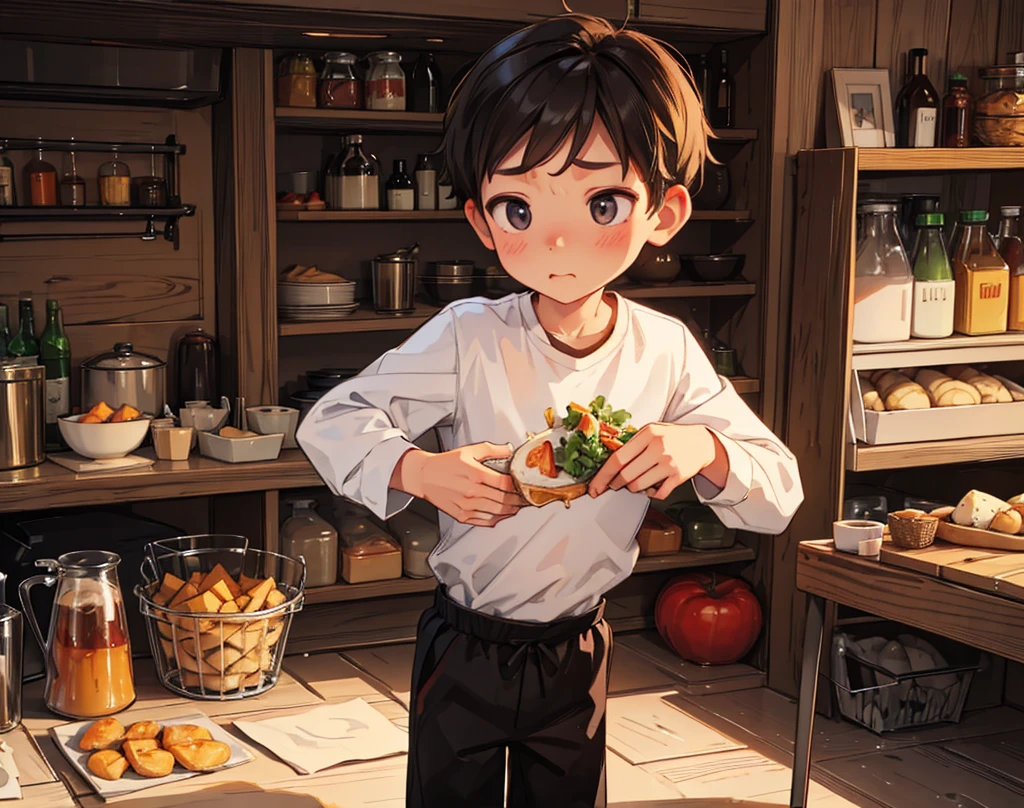 score_9, score_8_superior, score_7_superior, score_6_superior, score_5_superior, score_4_superior, super realistic),(alone, shota boy, age 15, (detailed eyes, detailed face, wearing a white t-shirt and green shorts), hold, wine, glass wine, at kitchen
