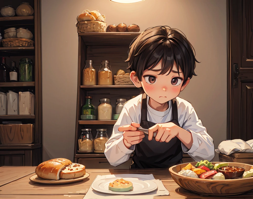 "Villager ( boy) feels hungry, holding his stomach and looking here there."