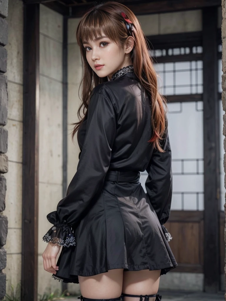 Kasumi, brown eyes, (best quality, ultra-detailed), (realistic:1.37), beautiful and detailed face, ultra-realistic texture, delicate face, delicate body, strong red lipstick, bright colors. High definition, 8K. expression with a slight sweet smile