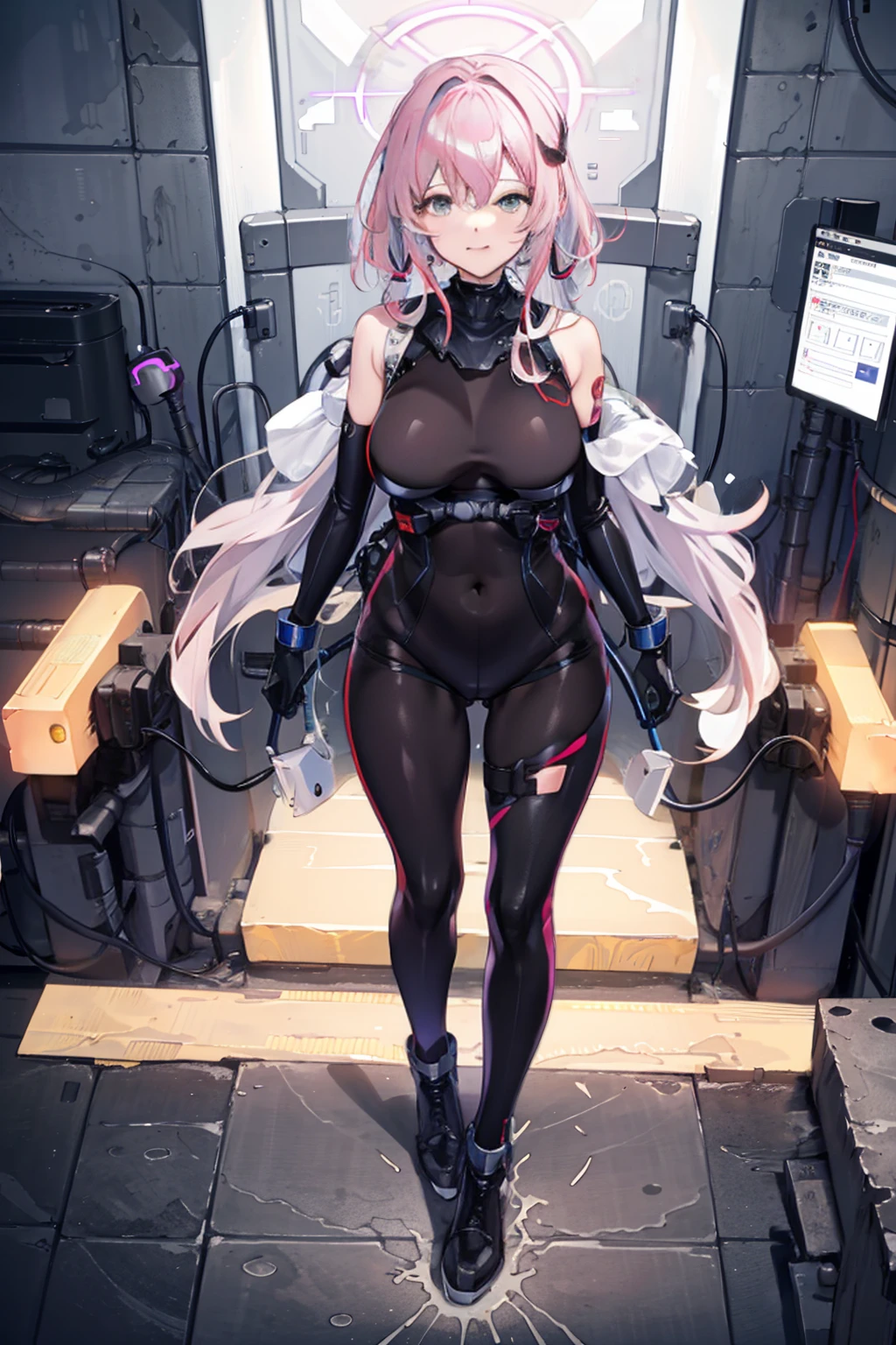 1 girl,NsfW,helmet, brainwash, visor, wires, Eri Aase ,(lovelive),clavicle, purple glowing eyes,absurdes, brainwashing,empty eyes, big breasts, No expression,(black latex tight bodysuit),avert your eyes , Whole body shape,(highest quality、4K、8k、High resolution、must have:1.2)、Super detailed、(reality、Realisticです、Realistic:1.37)、ticker、hyper HD、studio lighting、ultra definition paint、sharp focus、Physically based rendering、extreme details、Professional specifications、vibrancy and color、blurry、sports portrait、landscape、horror style、anime big breasts、sf、photograph、concept artist、five fingers, perfect body,  {{{masterpiece}}}, {{{highest quality}}}, {{Super detailed}}, {shape}, {{very delicate and beautiful}},Improved cost performance、all roles、Canon 5D MK4でphotograph、photograph, 