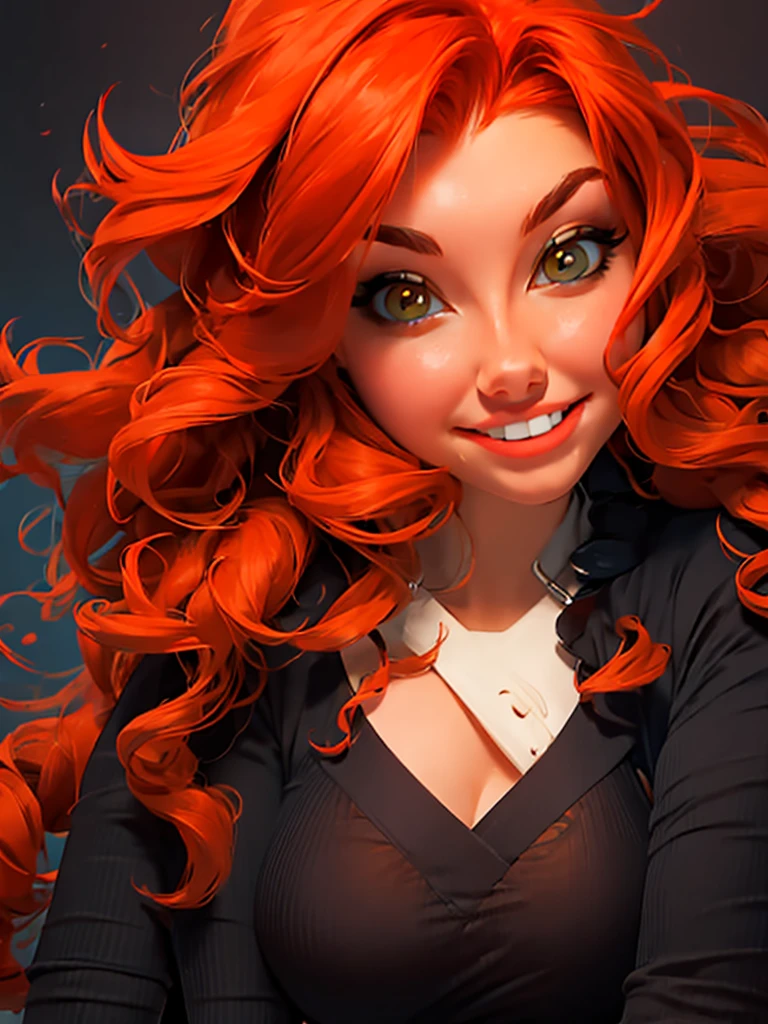a close up of a woman with red hair and a bra top, amouranth, better known as amouranth, amouranth as a super villain, young beautiful amouranth, ginger wavy hair, long wavy orange hair, orange glowing hair, orange skin and long fiery hair, flowing ginger hair, orange hair, long orange hair, ginger hair