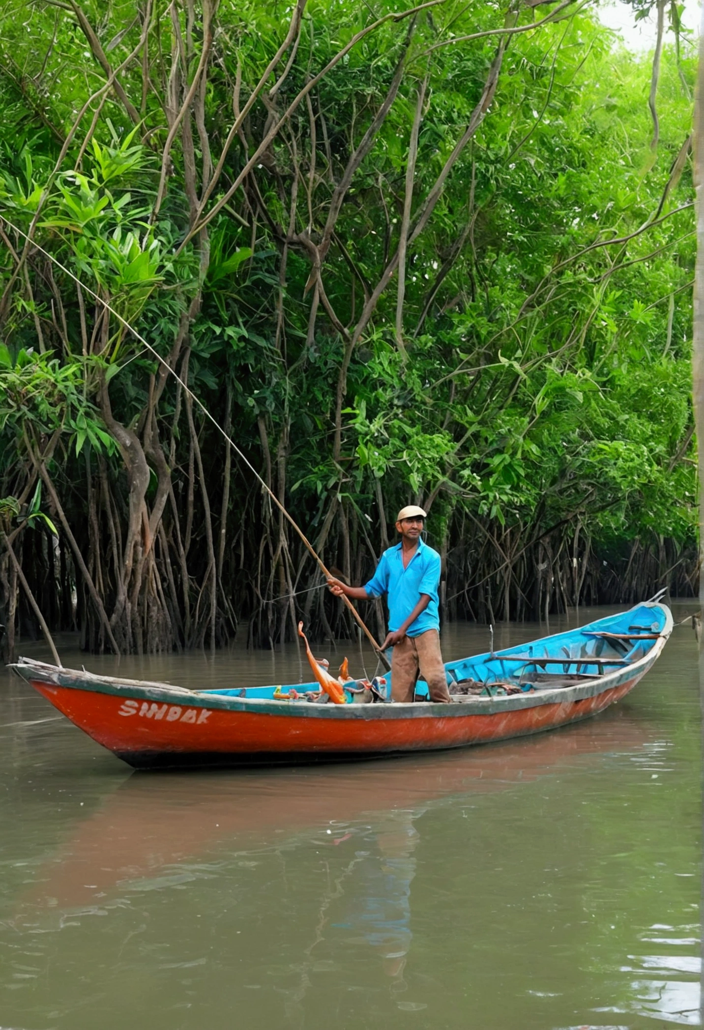 Realistic fisherman fishing in sundarban
