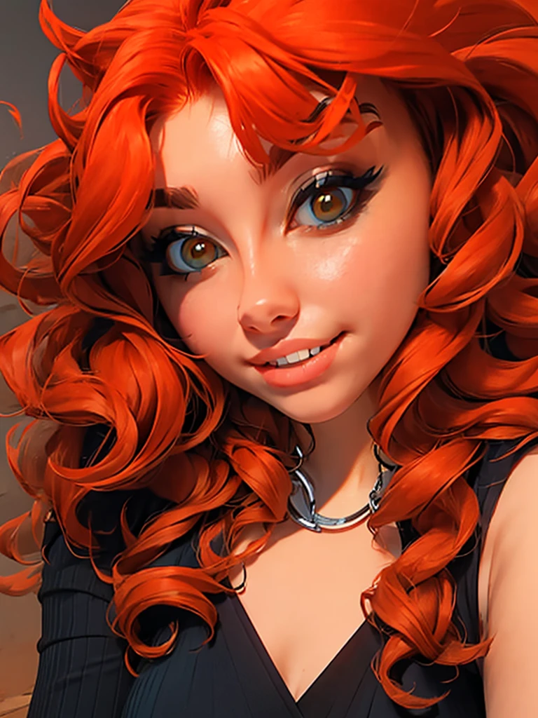 a close up of a woman with red hair and a bra top, a portrait by Joe Bowler, reddit, digital art, amouranth, better known as amouranth, amouranth as a super villain, young beautiful amouranth, ginger wavy hair, long wavy orange hair, orange glowing hair, orange skin and long fiery hair, flowing ginger hair