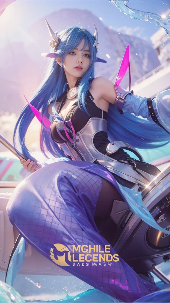 8k, very detailed, close up image of a beautiful blue haired woman