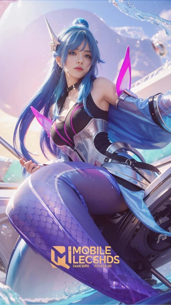 8k, very detailed, close up image of a beautiful blue haired woman