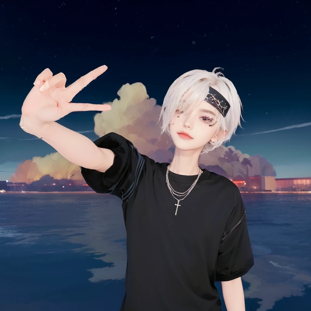 ((highest quality, 8K, masterpiece: 1.3)), New York City、Handsome boy in street fashion:1.5, 20-year-old、Delinquent boy、 well-groomed face, black hair color、thin face、（white skin:1.5）、whole body、black eyes、Korean boy with make-up、Hyunjin、Super handsome、sexy eyes、Extra-fine face, handsome nose, small eyes and face, beautiful lighting, High resolution, detailed mouth, smile, whole body: 1.5, perfect body shape、super slim，medium hair、STUSSY clothes、silver accessories、Oversized clothes、