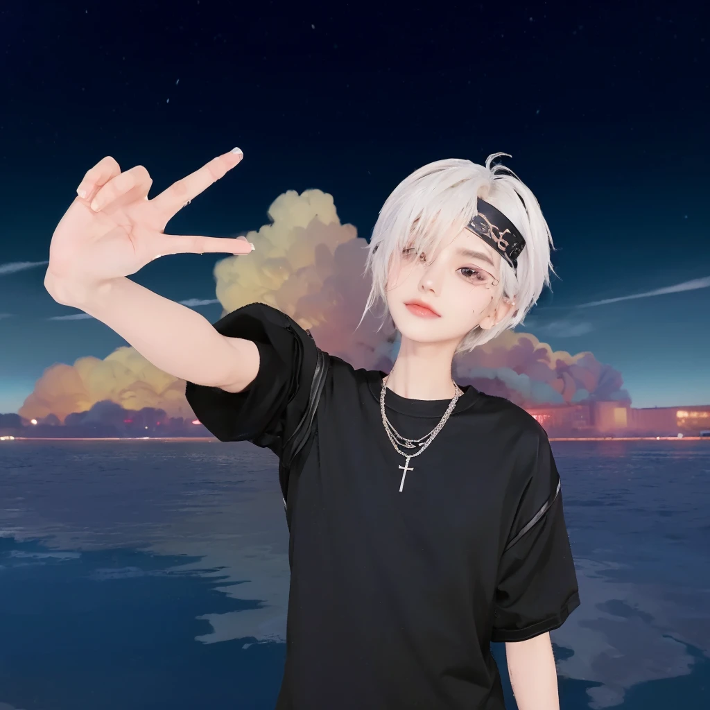 ((highest quality, 8K, masterpiece: 1.3)), New York City、Handsome boy in street fashion:1.5, 20-year-old、Delinquent boy、 well-groomed face, black hair color、thin face、(white skin:1.5)、whole body、black eyes、Korean boy with make-up、Hyunjin、Super handsome、sexy eyes、Extra-fine face, handsome nose, small eyes and face, beautiful lighting, High resolution, detailed mouth, smile, whole body: 1.5, perfect body shape、super slim,medium hair、STUSSY clothes、silver accessories、Oversized clothes、
