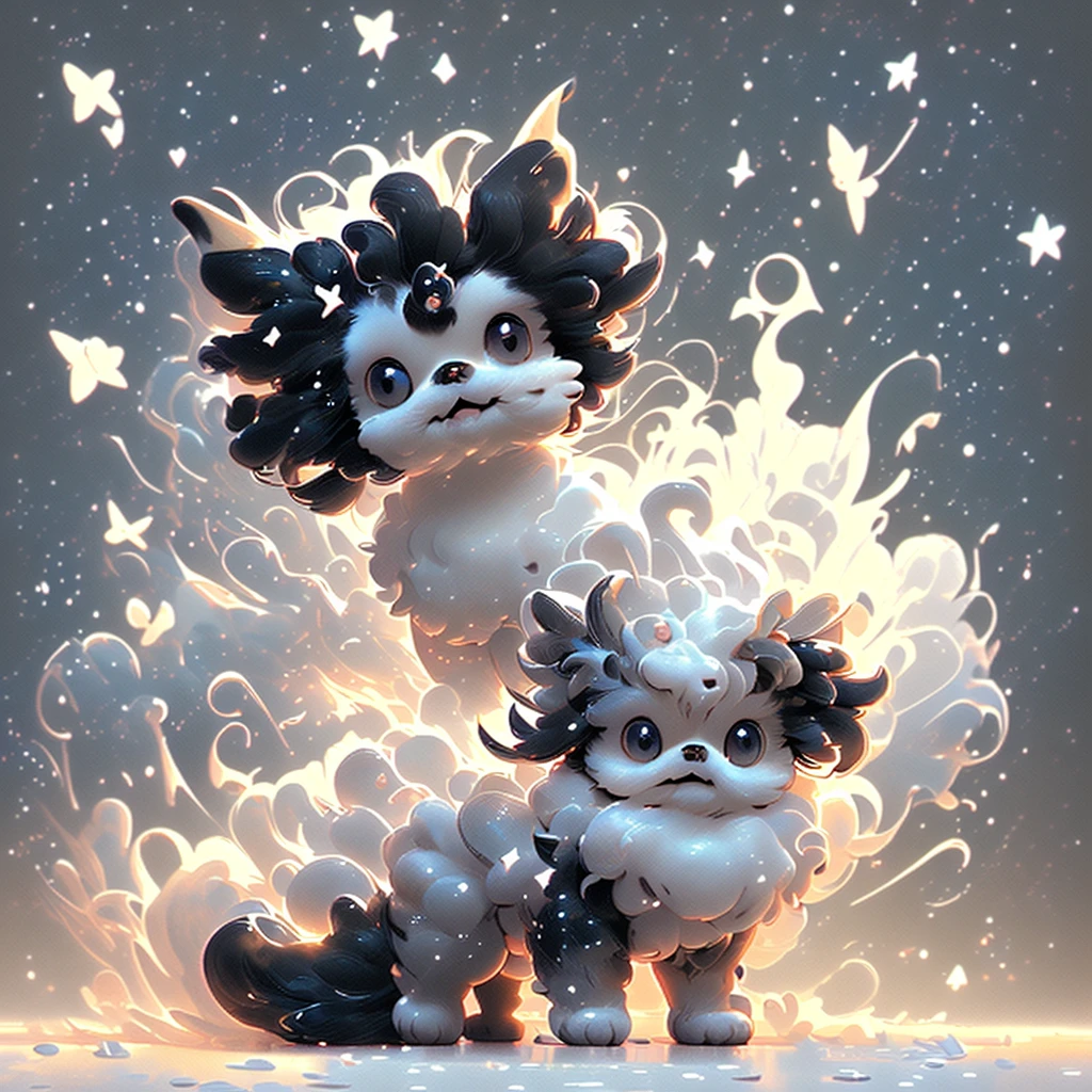A tiny solid black Shih Tzu puppy covered in shampoo bubbles。A slightly confused look、The key point is the expression of comfort with eyes closed.。