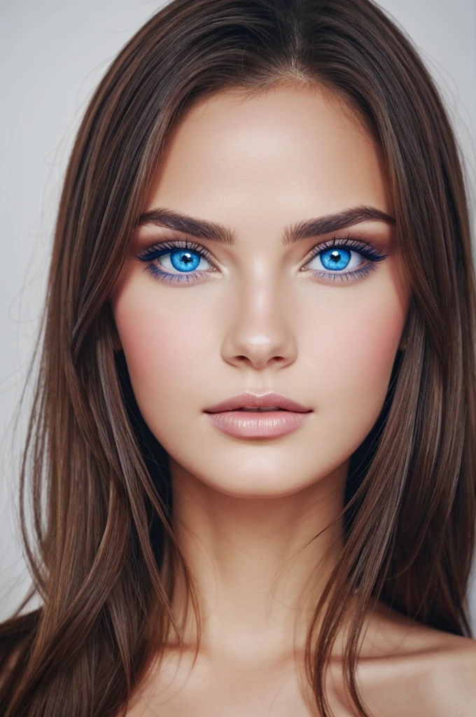 Drawing of beautiful woman with oval face , blue eyes , heart lips