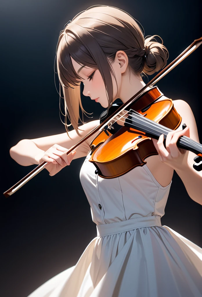 Girl playing violin. Profile Main
