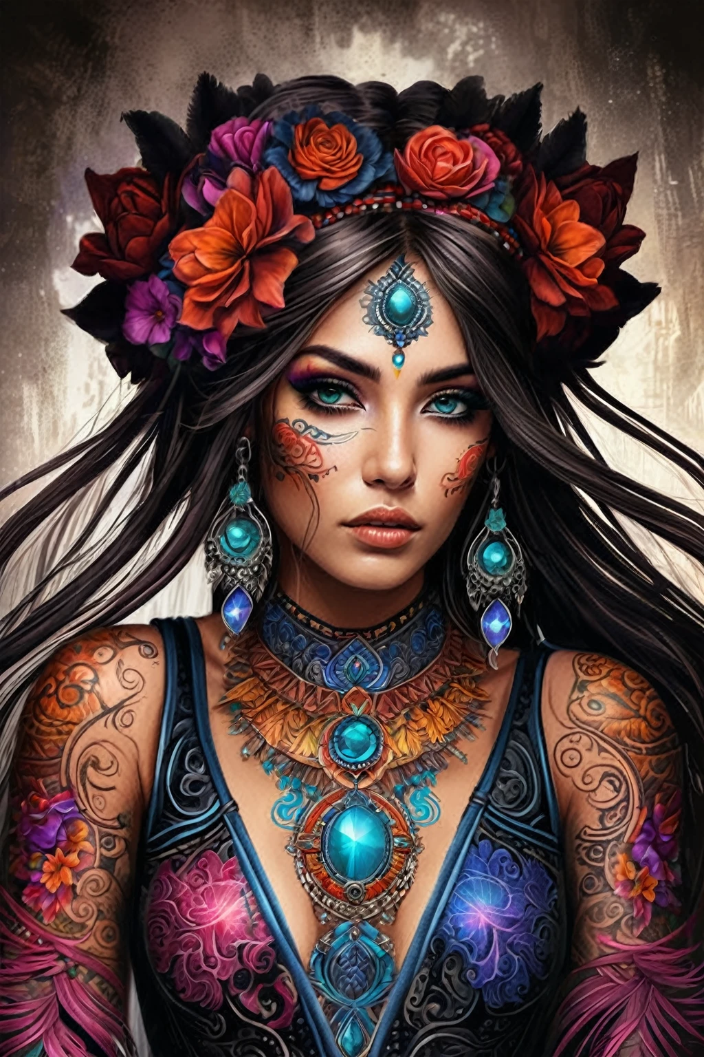 Chicana bandit tattoo ideas 4k body closure with jewel and glitter effect