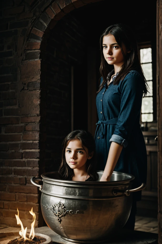 Girl inside a cauldron 