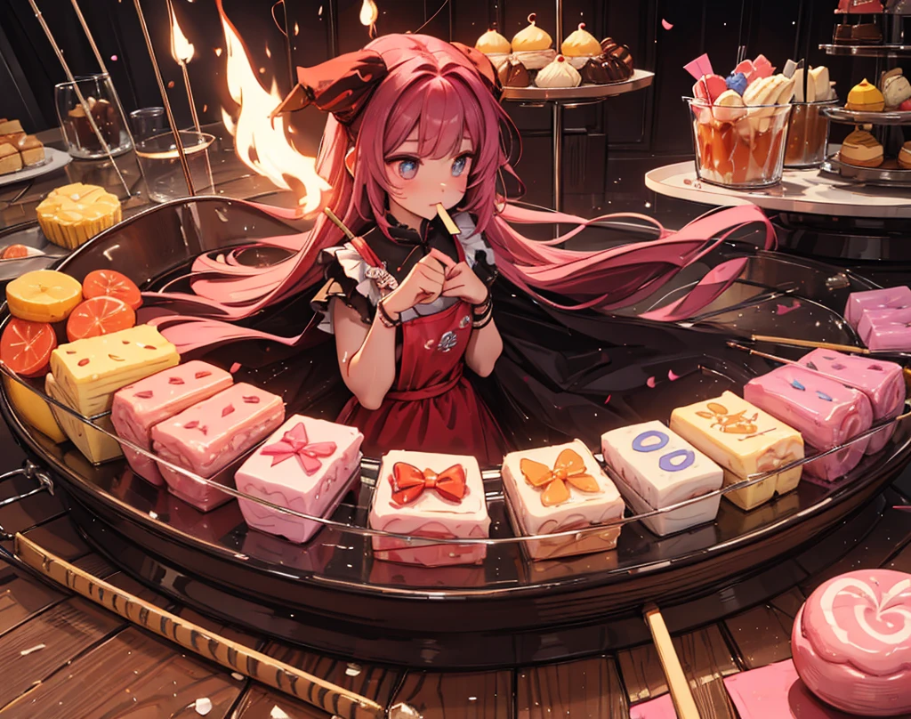 "Confectioner hands over lighter sweets, hitting the stick to deceive."