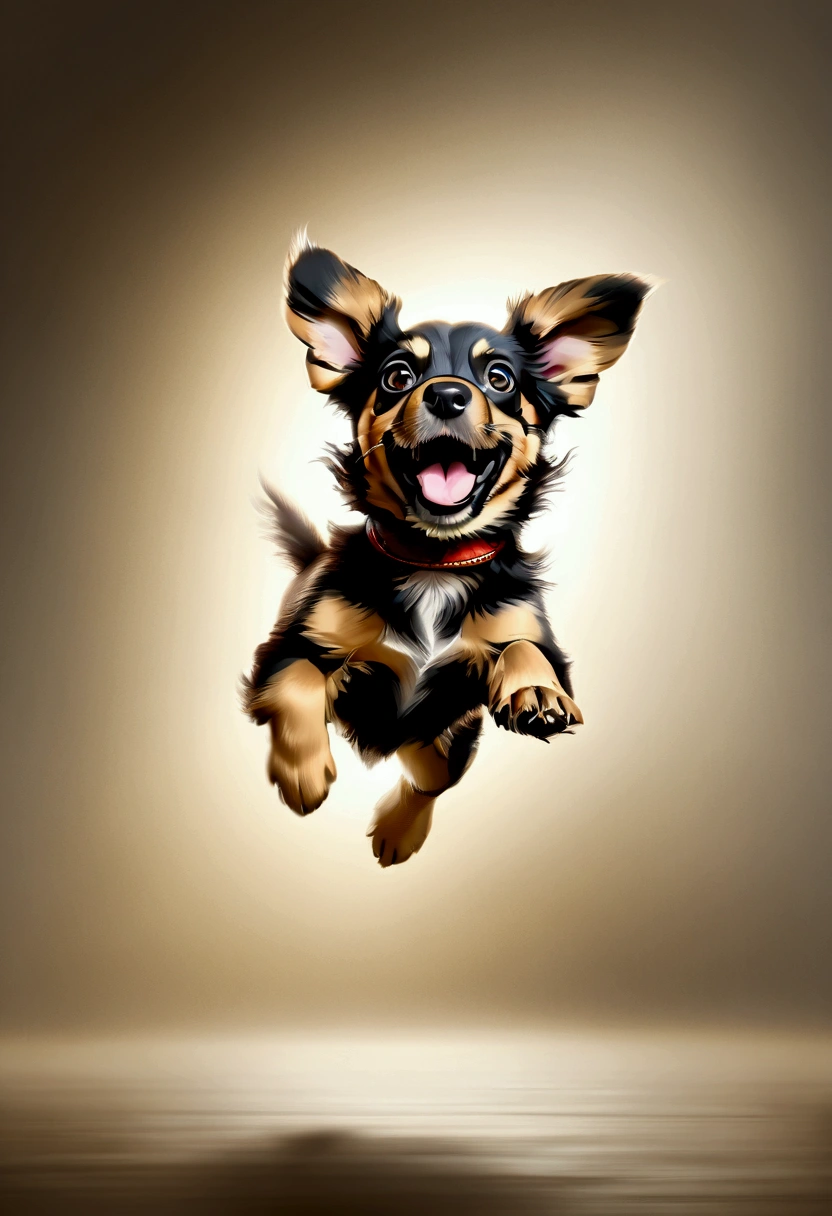 (Flying Puppy), motion blur, full body, award-winning, cinematic still, emotional, vignette, dynamic, vivid, (masterpiece, best quality, Professional, perfect composition, very aesthetic, absurdres, ultra-detailed, intricate details:1.3)