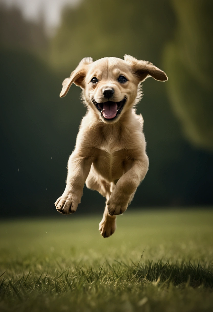 (Flying Puppy), motion blur, full body, award-winning, cinematic still, emotional, vignette, dynamic, vivid, (masterpiece, best quality, Professional, perfect composition, very aesthetic, absurdres, ultra-detailed, intricate details:1.3)​
