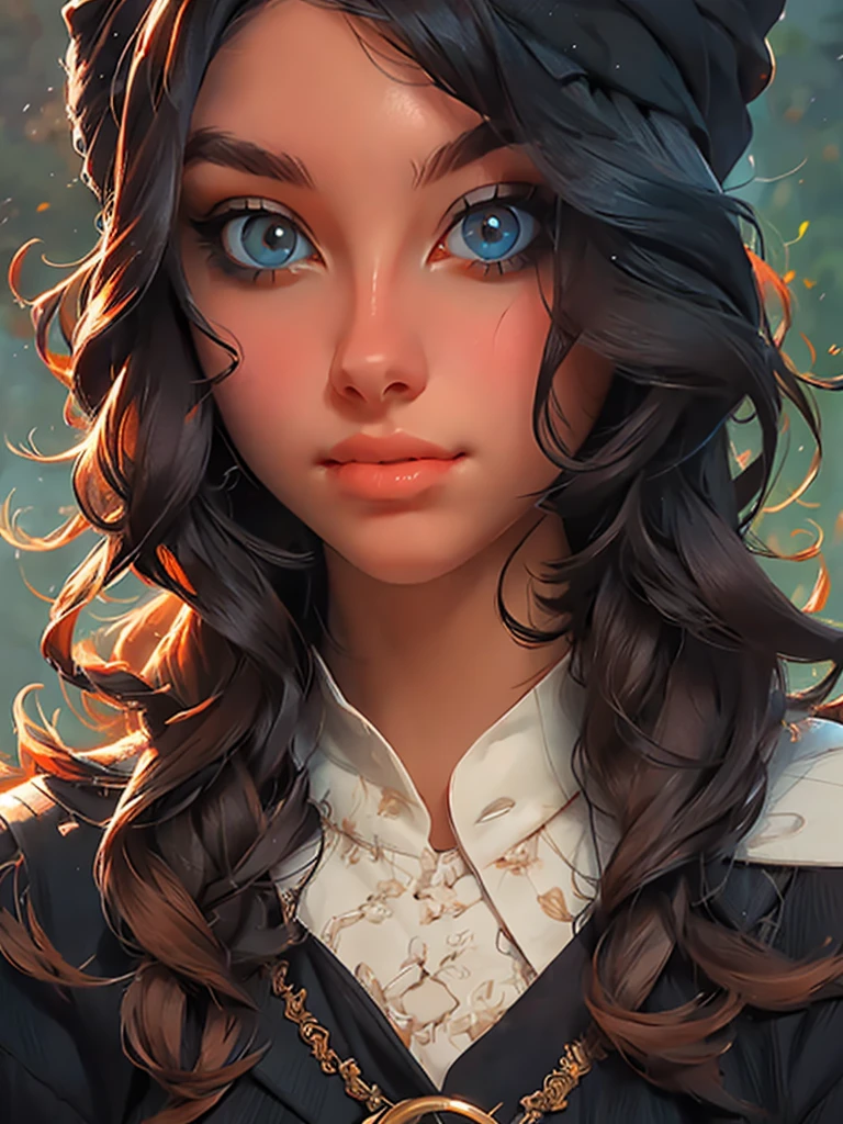 portrait, girl, middle ages, classicism, andrey atroshenko style, painting, pierced eyes, beautifully styled hair, traditional media, realistic, figurative, fine art, oil on canvas, HDR, 8K, original character, high resolution, high detail, focus on the face, beautiful eyes 