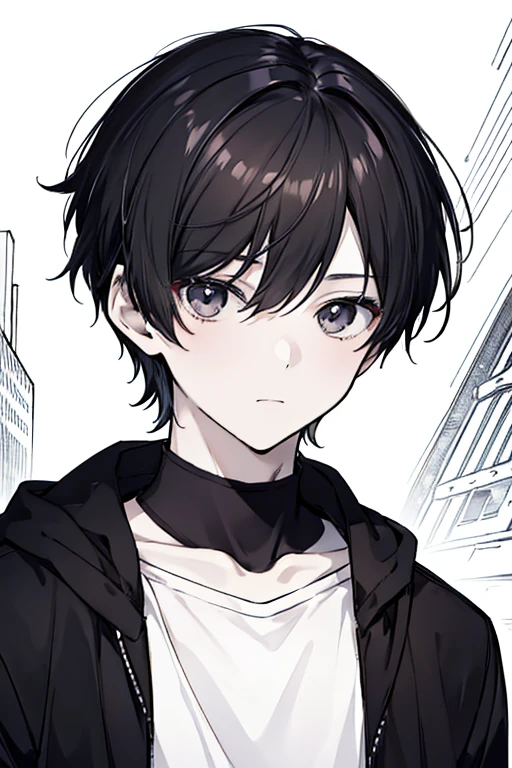 Boy,Portrait,half body Standing,Male Focus, Solo,masutepiece,4K, Background,Black hair , Black eyes,pale skin,School run,Short hair,,