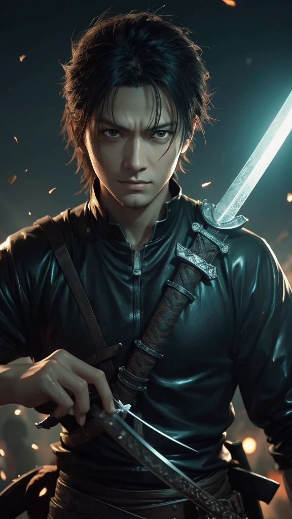 Close-up of a person holding a sword in front of a horde of zombies., Roronoa Zoro, Anime Badass 8K, manga wallpaper 4 k, Best konachan anime wallpaper 4k, Epic anime artwork, Handsome young man in the art of defeating demons, Demon Slayer art style, Anime art wallpaper 4k, Anime art wallpaper 4 k, anime wallpaper 4k