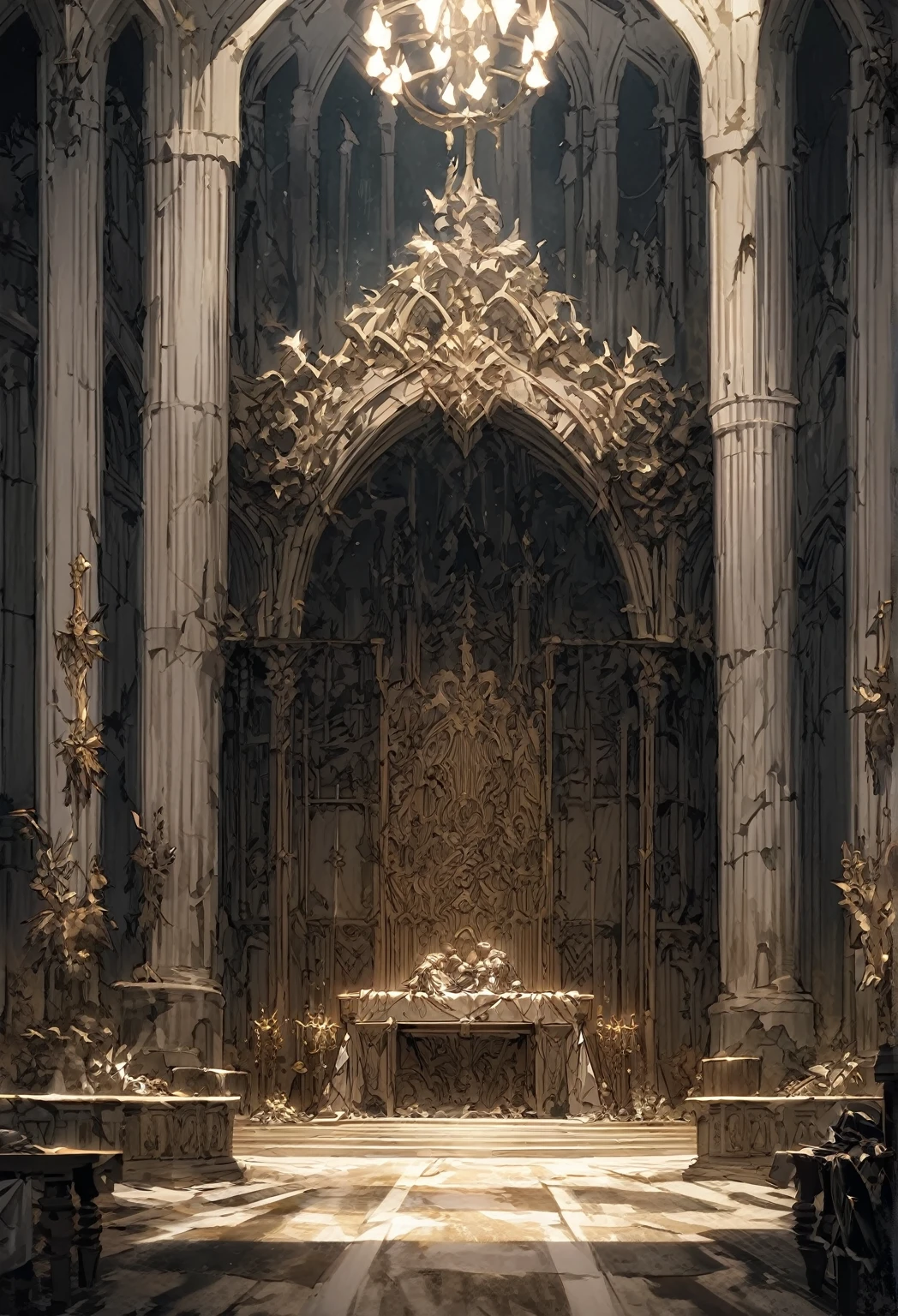 Deep in a kingdom forgotten and consumed by time, there is a gloomy and melancholic scene. In the great hall of the castle, Dimly lit by the dim light filtering through the dust-covered windows, se encuentra un caballero de armadura oscura y desgastada, Sitting on the once majestic marble throne.
La armadura del caballero, una vez imponente y temible, ahora muestra signos de fatiga y desgaste, con partes oxidadas y marcas de batalla que hablan de un pasado glorioso pero lejano. Su espada reposa a un lado, wielded with strength but no longer with the impeccable shine of yesteryear.
the throne room, that used to resonate with the joy and activity of the royal court, Now it's shrouded in dead silence., interrupted only by the occasional creak of the old wooden beams and the distant echo of the birds that have found refuge in the abandoned castle.
The walls of the hall are adorned with faded tapestries depicting battles and heroic deeds of times past., pero ahora desgarrados y cubiertos de polvo, casi desapareciendo en la penumbra del lugar. The throne itself shows cracks and signs of decay, symbolizing the fall of the splendor that once reigned in that place.
El caballero, con la mirada perdida en la distancia, parece llevar sobre sus hombros el peso de un legado perdido y de un reino en ruinas. His tired gesture and taciturn expression reflect a mixture of nostalgia for a glorious past and resignation for a bleak present..
This setting evokes a feeling of melancholy and decadence, where time has eroded not only the physical structures of the kingdom, but also the spirit and hope of those who once inhabited it. La imagen del caballero en su trono solitario es un recordatorio de la fugacidad de la grandeza y la inevitabilidad del paso del tiempo.